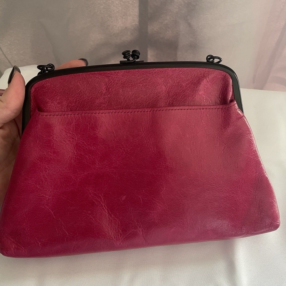 HOBO Dixie Fuchsia Pink Rose Kisslock Leather Crossbody Bag Clutch Purse